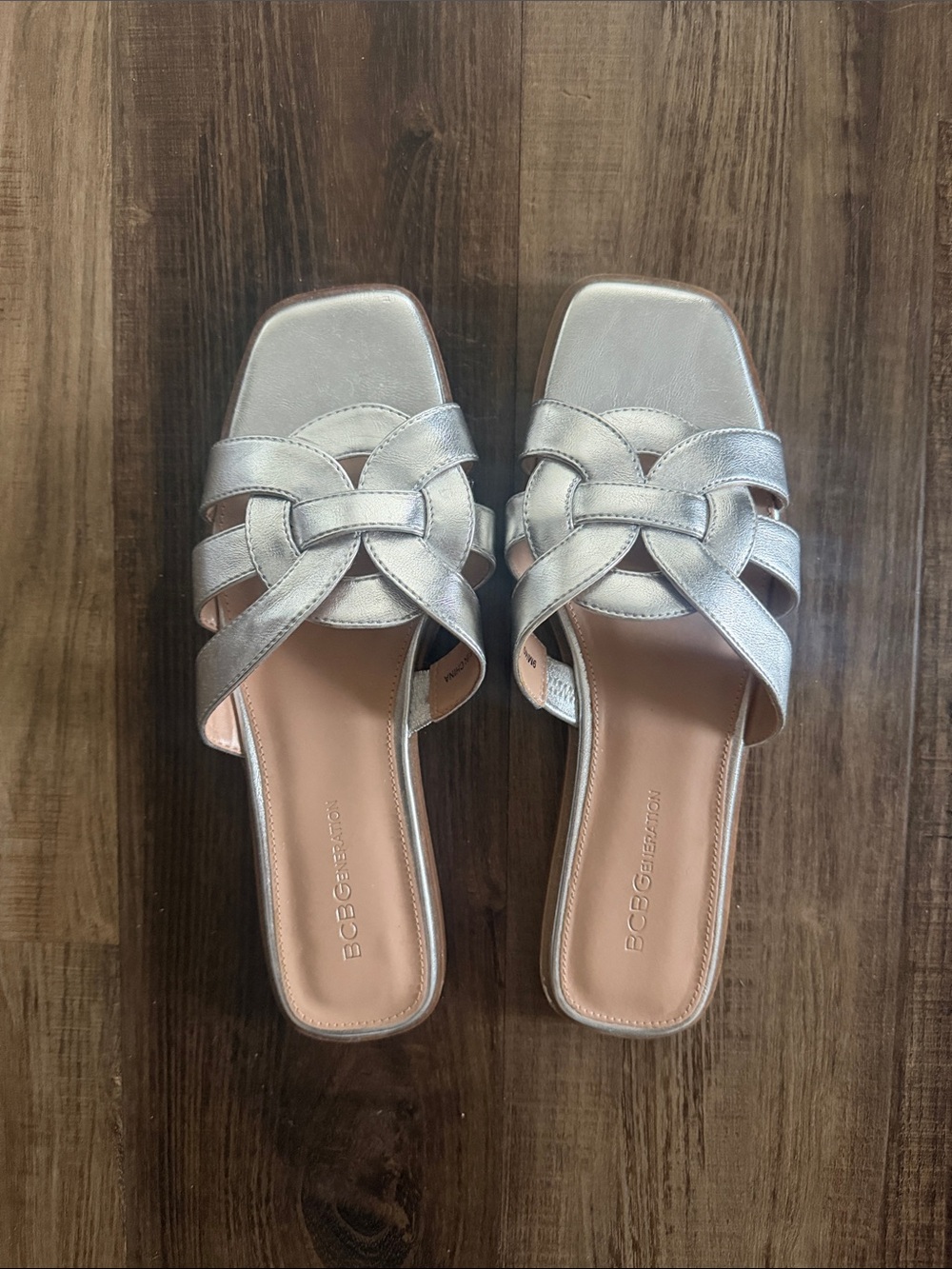 Like New BCBGeneration Silver Braided Slide Sandals - Size 9